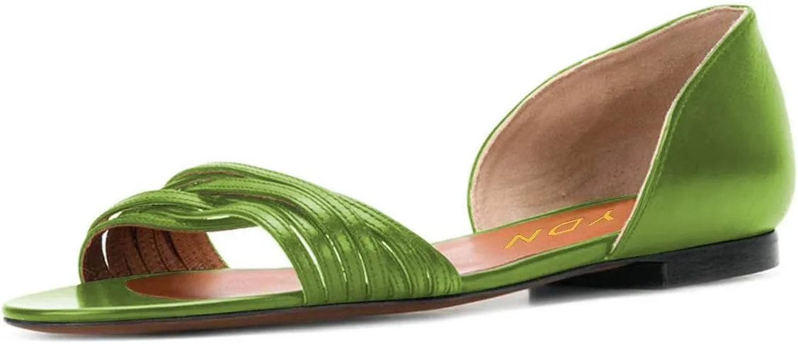 YDN Women Open Toe D'Orsay Ballet Flat Sandals Comfort Slip On Summer Walking Shoe Size 4-15 US