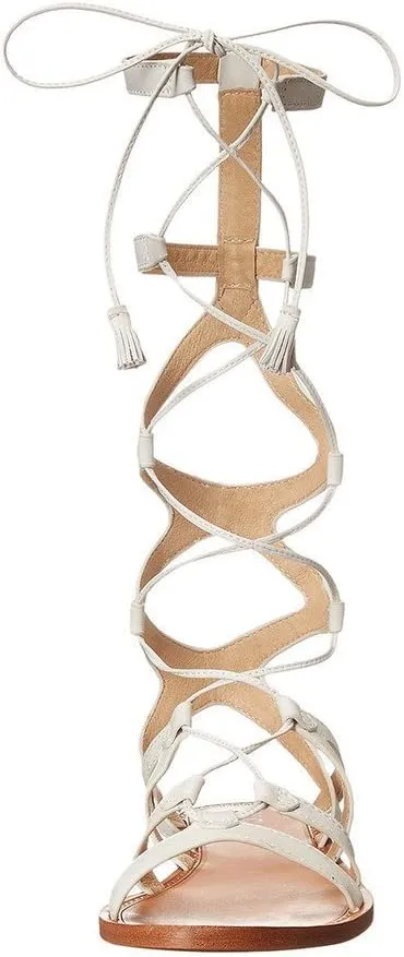 YDN Women Sexy Knee High Lace up Flats Fringe Low Heel Gladiator Strap Sandals Shoe