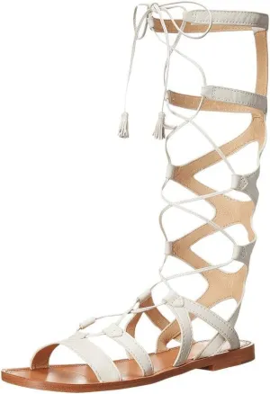 YDN Women Sexy Knee High Lace up Flats Fringe Low Heel Gladiator Strap Sandals Shoe