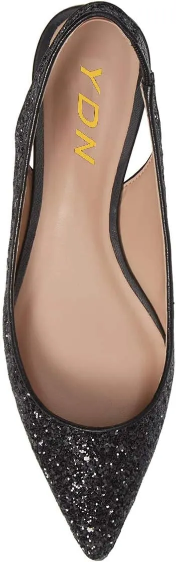YDN Women's Pointed Toe Slingback Ballet Flats Low Heel Slide Sandals Comfortable Slip On Dress Pump Size 4 15 US