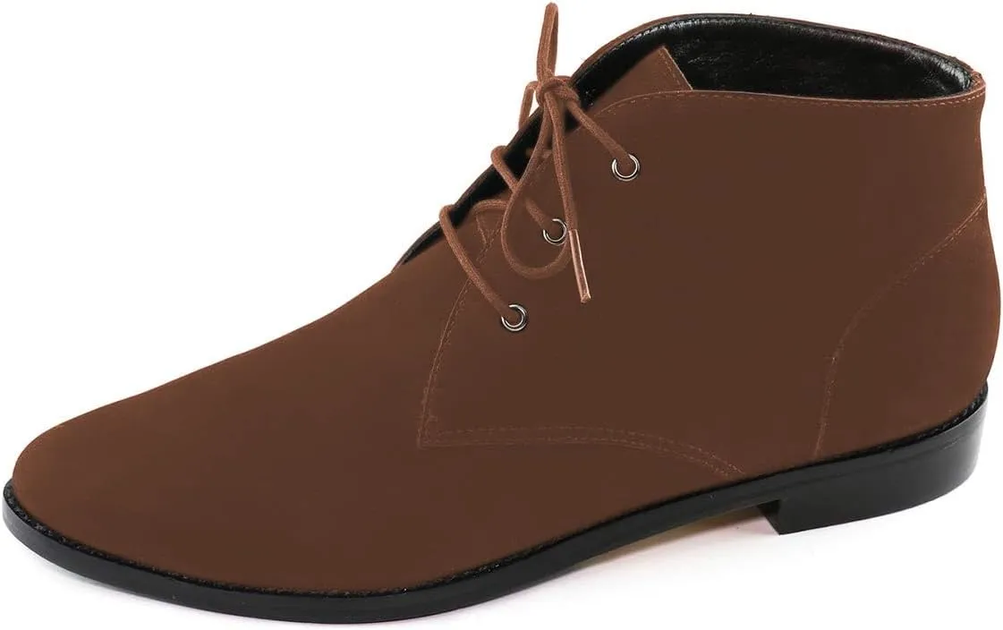 YDN Womens Trendy Low Heel Pointy Toe Lace Up Chukka Ankle Boots Flats Fall Winter Booties Casual Formal Dress Shoe Size 4-15 US