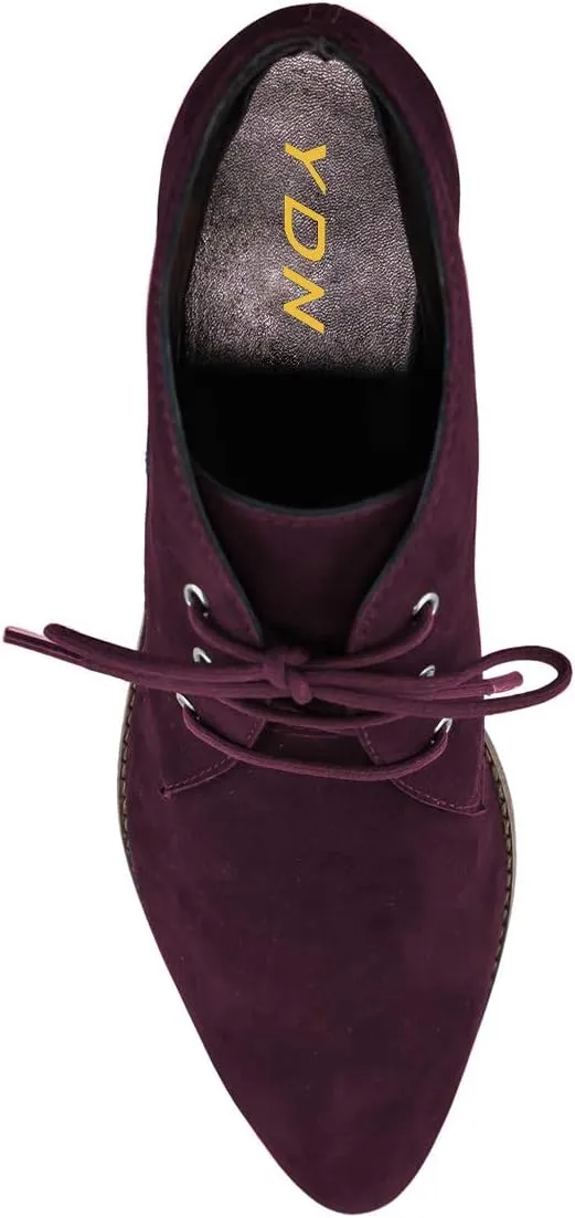 YDN Womens Trendy Low Heel Pointy Toe Lace Up Chukka Ankle Boots Flats Fall Winter Booties Casual Formal Dress Shoe Size 4-15 US