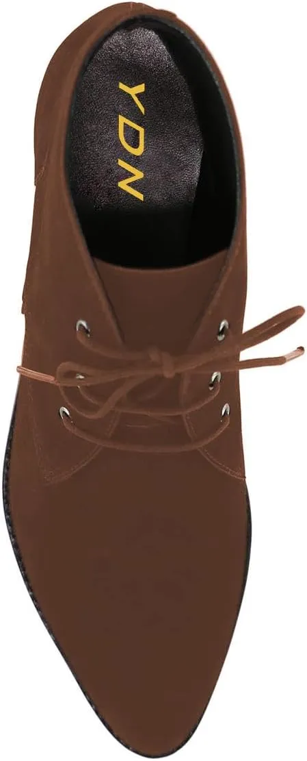 YDN Womens Trendy Low Heel Pointy Toe Lace Up Chukka Ankle Boots Flats Fall Winter Booties Casual Formal Dress Shoe Size 4-15 US
