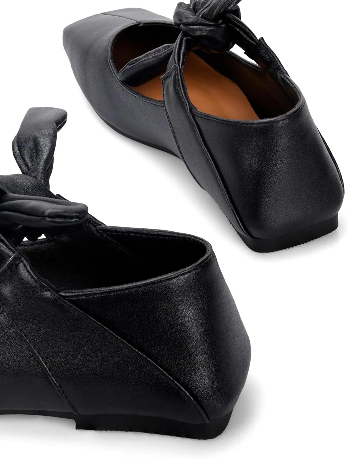 Yishaweiqi Bow Knot Ballet Flats Shoes for Women Bowtie Strap Ballerina Shoes Slip-on Square Toe Mary Jane Flats