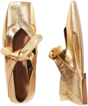 Yishaweiqi Bow Knot Ballet Flats Shoes for Women Bowtie Strap Ballerina Shoes Slip-on Square Toe Mary Jane Flats
