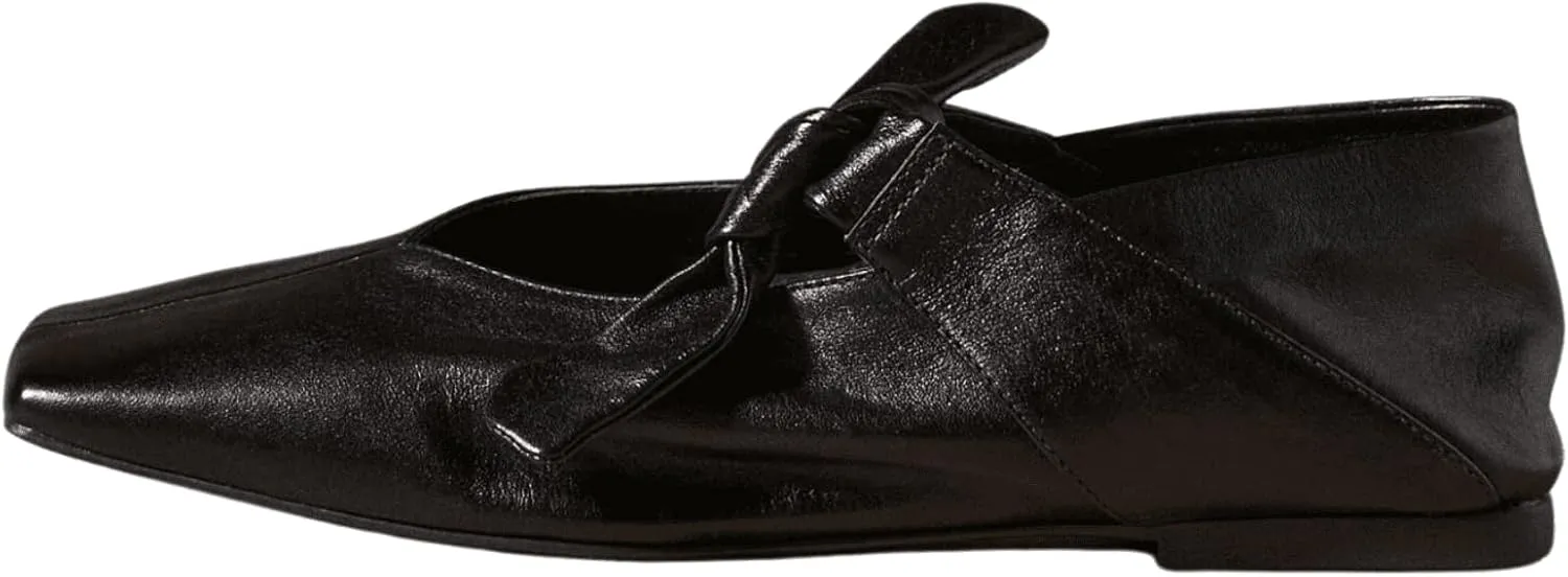 Yishaweiqi Bow Knot Ballet Flats Shoes for Women Bowtie Strap Ballerina Shoes Slip-on Square Toe Mary Jane Flats