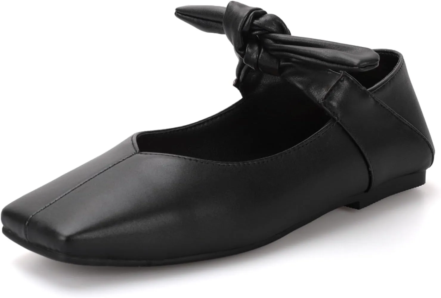 Yishaweiqi Bow Knot Ballet Flats Shoes for Women Bowtie Strap Ballerina Shoes Slip-on Square Toe Mary Jane Flats