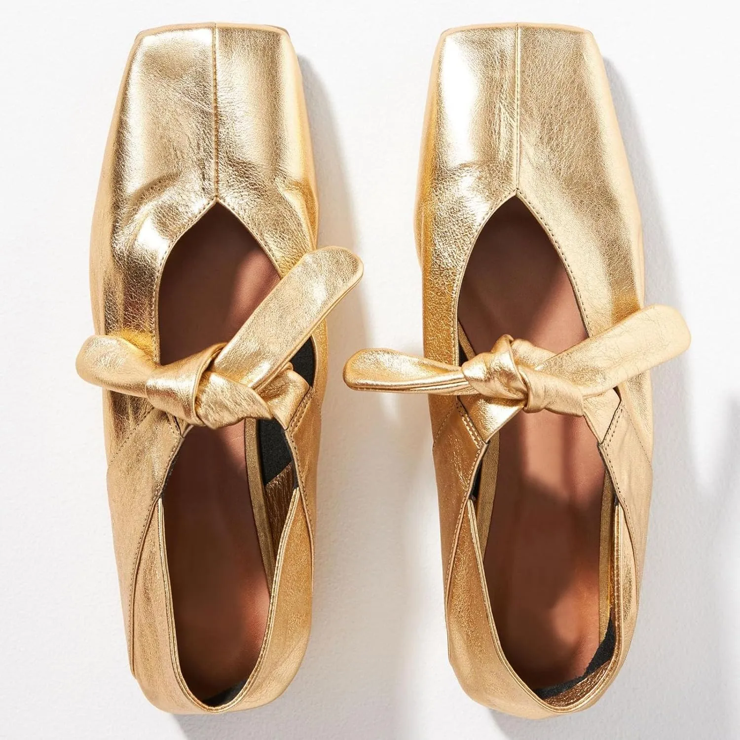 Yishaweiqi Bow Knot Ballet Flats Shoes for Women Bowtie Strap Ballerina Shoes Slip-on Square Toe Mary Jane Flats