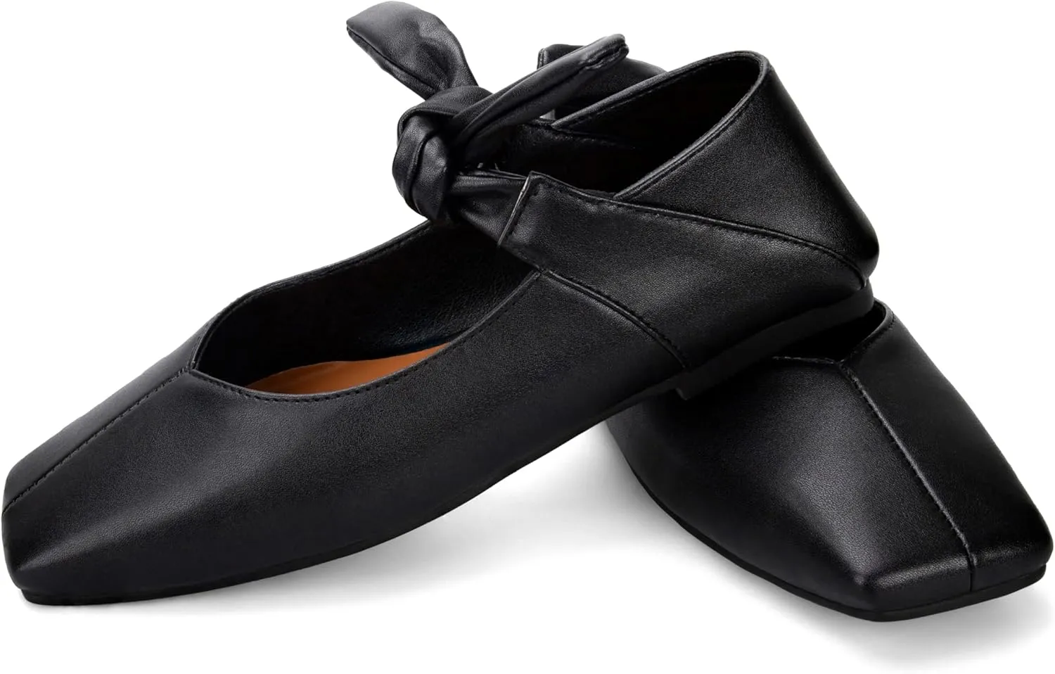 Yishaweiqi Bow Knot Ballet Flats Shoes for Women Bowtie Strap Ballerina Shoes Slip-on Square Toe Mary Jane Flats