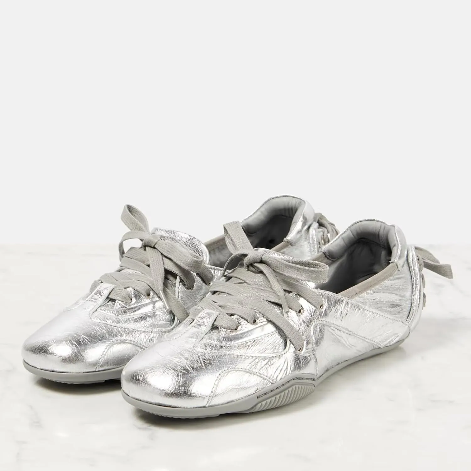 Yishaweiqi Metallic Sneakers for Women Lace up Round Toe Canvas Shoes Ballet Flats Comfortable Tennis Shoes Dress Ballerinas