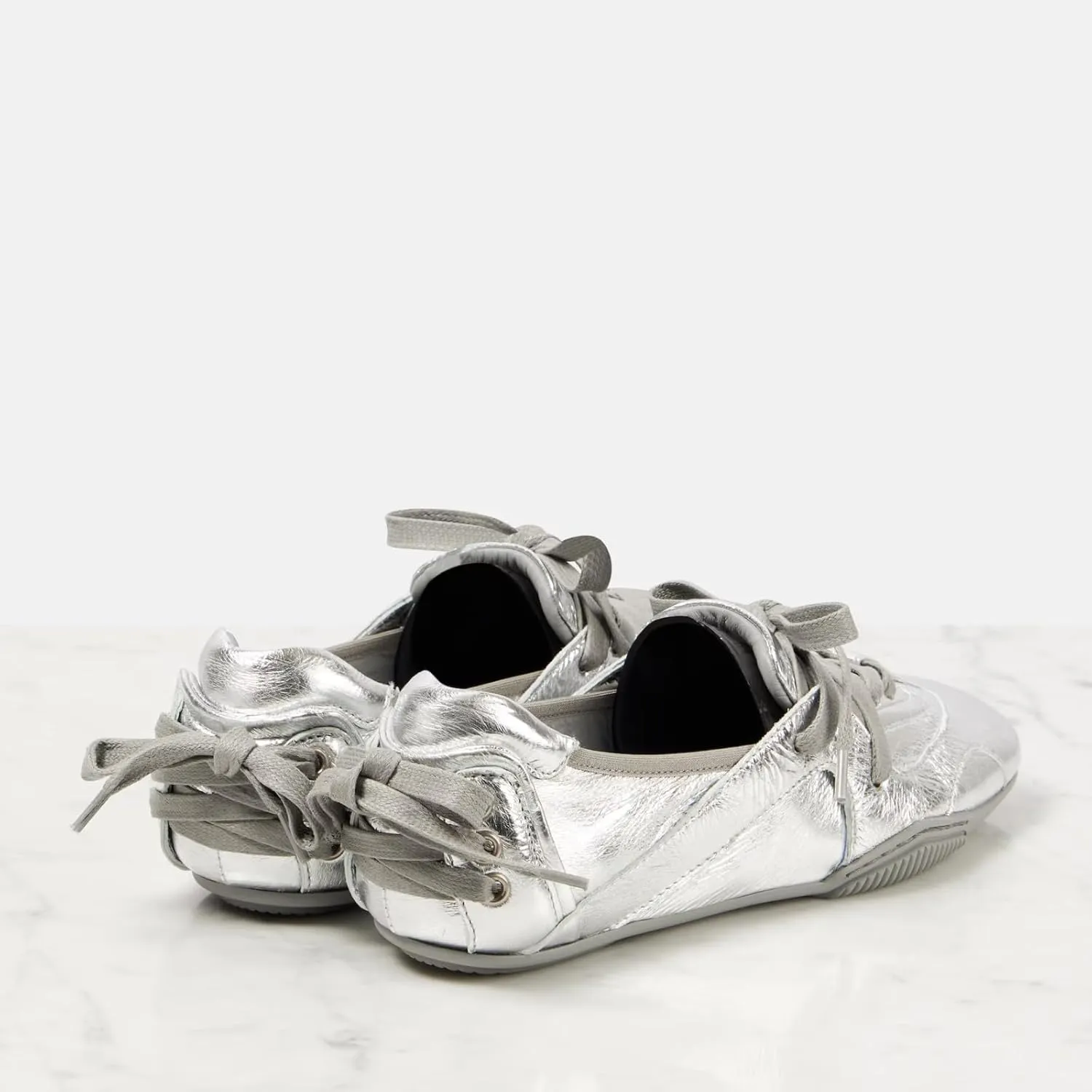 Yishaweiqi Metallic Sneakers for Women Lace up Round Toe Canvas Shoes Ballet Flats Comfortable Tennis Shoes Dress Ballerinas