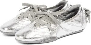 Yishaweiqi Metallic Sneakers for Women Lace up Round Toe Canvas Shoes Ballet Flats Comfortable Tennis Shoes Dress Ballerinas
