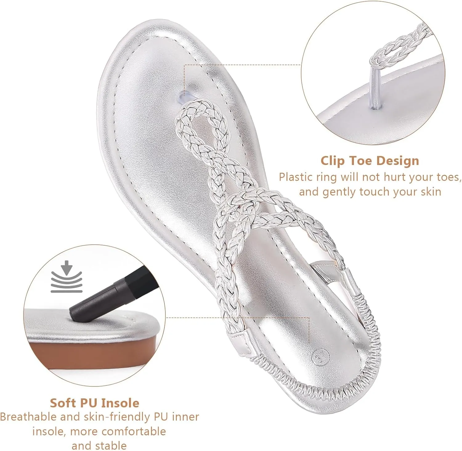 zeetoo Women's Flat Sandals Summer T-StrapThong Bohemian Casual Comfortable Dressy Sandals for Women