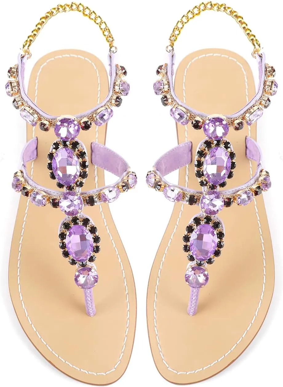 ZhuLinFeng Women'S Rhinestone Gladiator Sandals Flat Wedding Sandals Gem Pearl Sparkling Bridal Bridesmaid Sandals Blue Bohemian Sandals