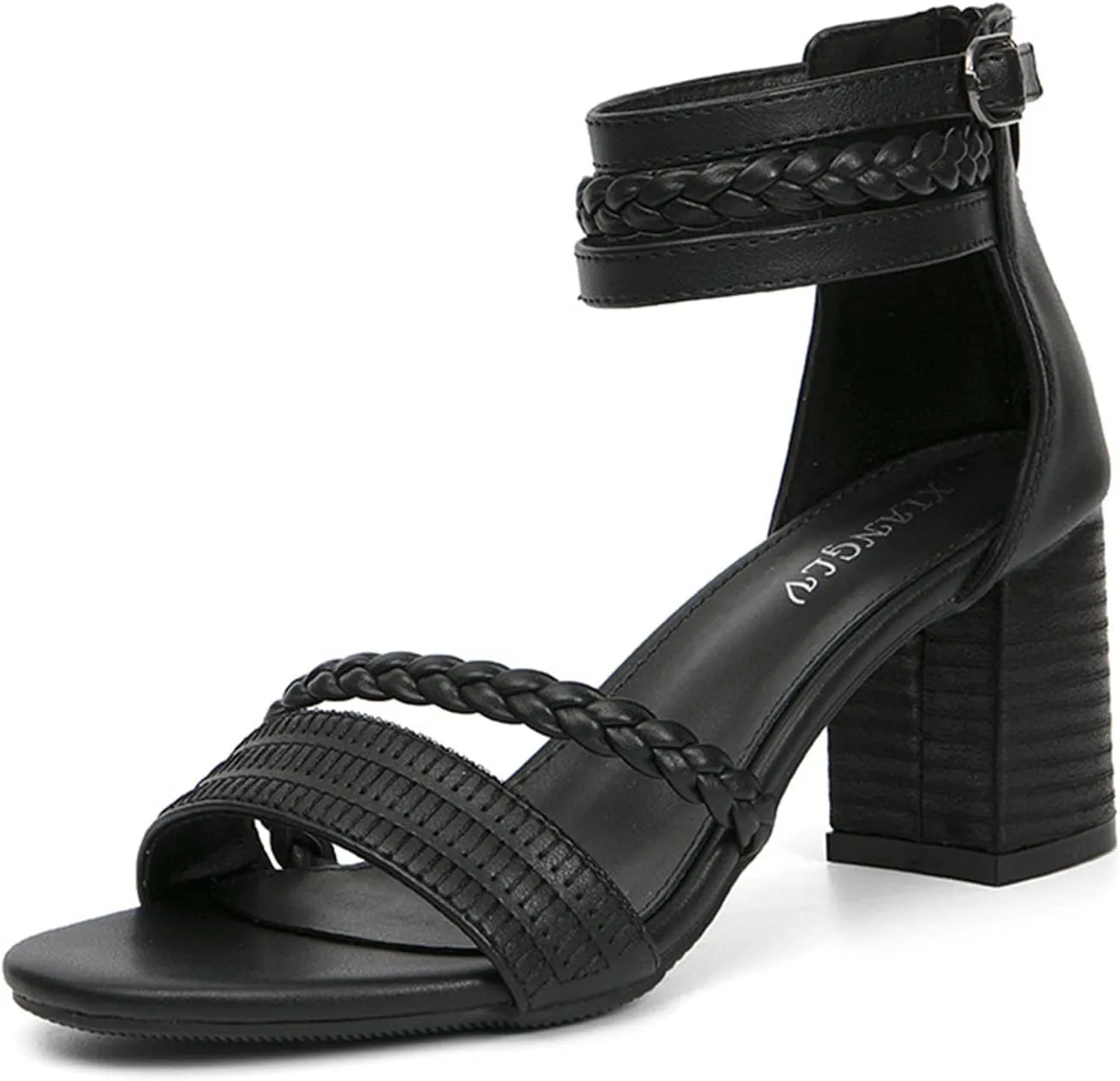 ZKXYFFS Braided Heels for Women Chunky Heel Open Toe Ankle Strap Block Heels Sandals Party Wedding Dress Pumps Shoes