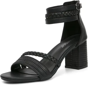 ZKXYFFS Braided Heels for Women Chunky Heel Open Toe Ankle Strap Block Heels Sandals Party Wedding Dress Pumps Shoes