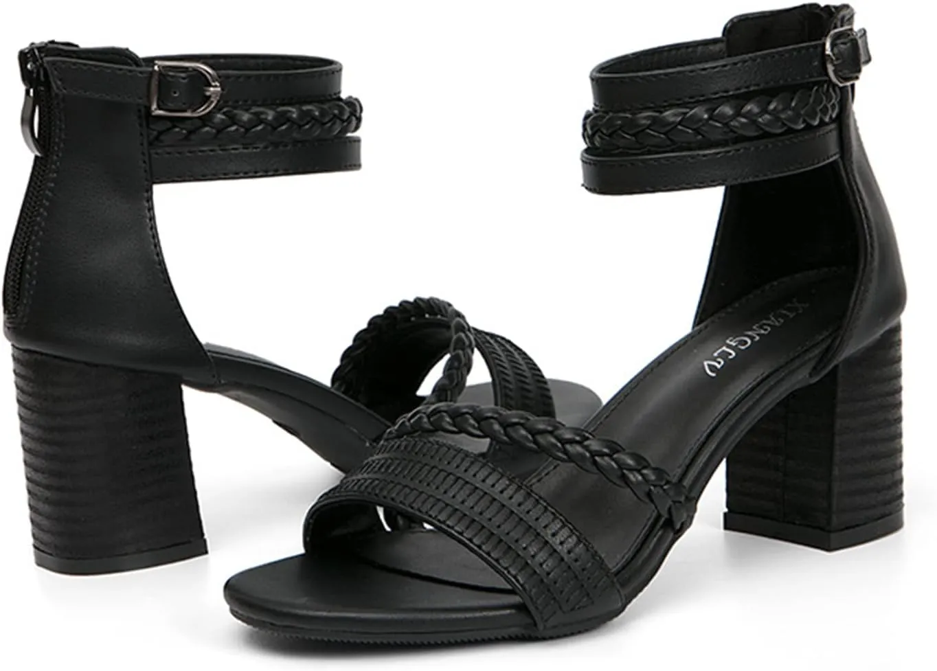 ZKXYFFS Braided Heels for Women Chunky Heel Open Toe Ankle Strap Block Heels Sandals Party Wedding Dress Pumps Shoes