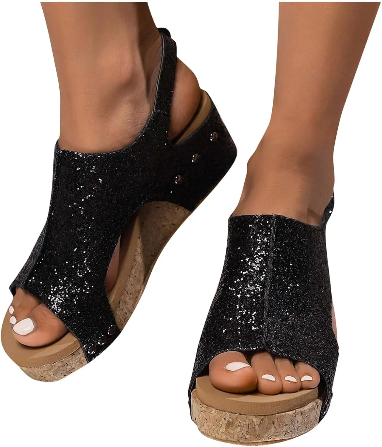ZSpzx Womens Comfy Wedge Orthopedic Sandals Summer Platform Cork Wedges Women's Buckle Ankle Strap Sandal Comfortable Strappy Casual Ladies Shoes Sandalias Ortopédicas Para Mujer