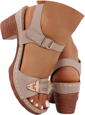 ZSpzx Women'S Open Toe Ankle Strap Low Block Chunky Heels Sandals Mid High Heel Comfortable Sandal Platform Summer Adjustable Wide Width Walking Dress Indoor Outdoor Shoes for Daily Wear
