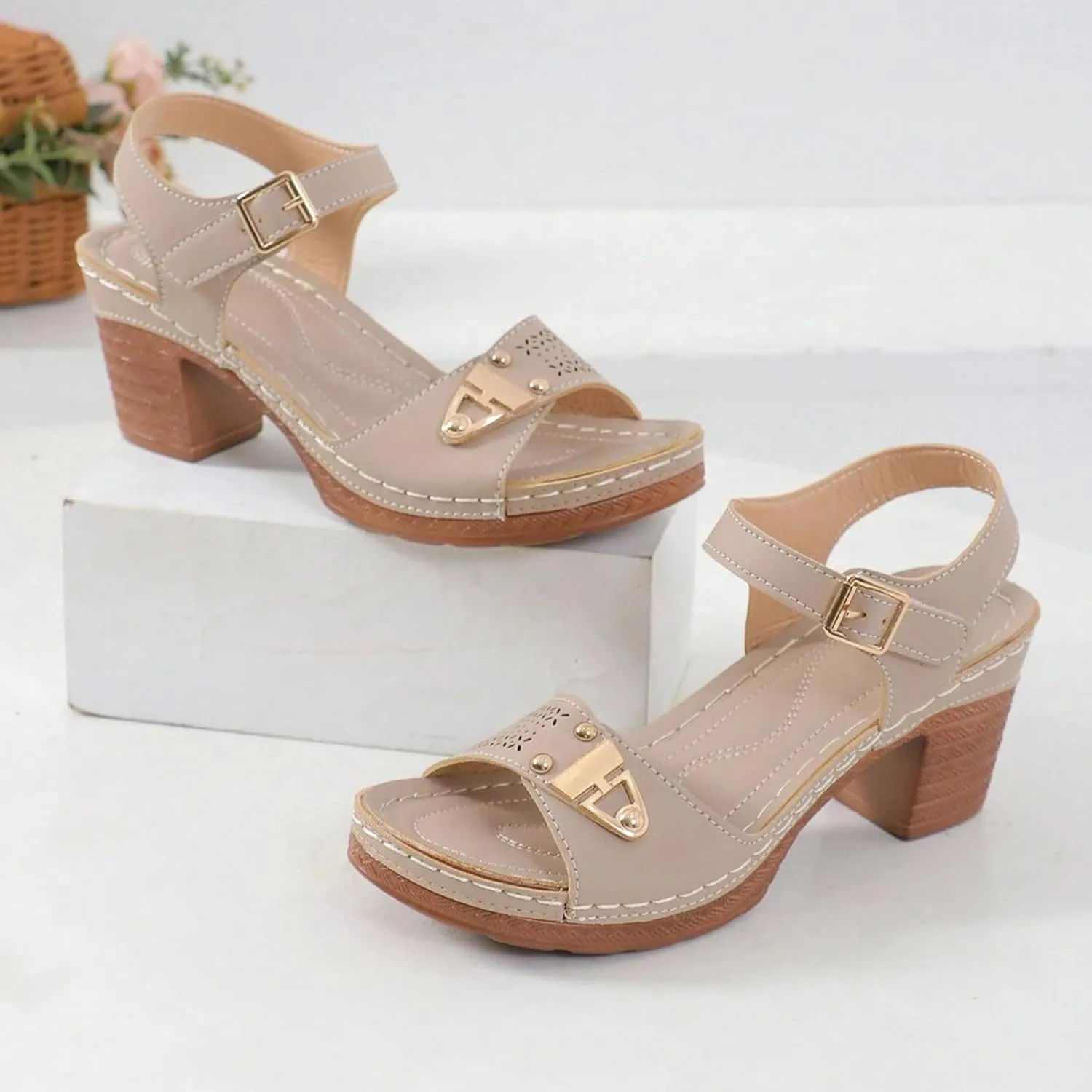 ZSpzx Women'S Open Toe Ankle Strap Low Block Chunky Heels Sandals Mid High Heel Comfortable Sandal Platform Summer Adjustable Wide Width Walking Dress Indoor Outdoor Shoes for Daily Wear
