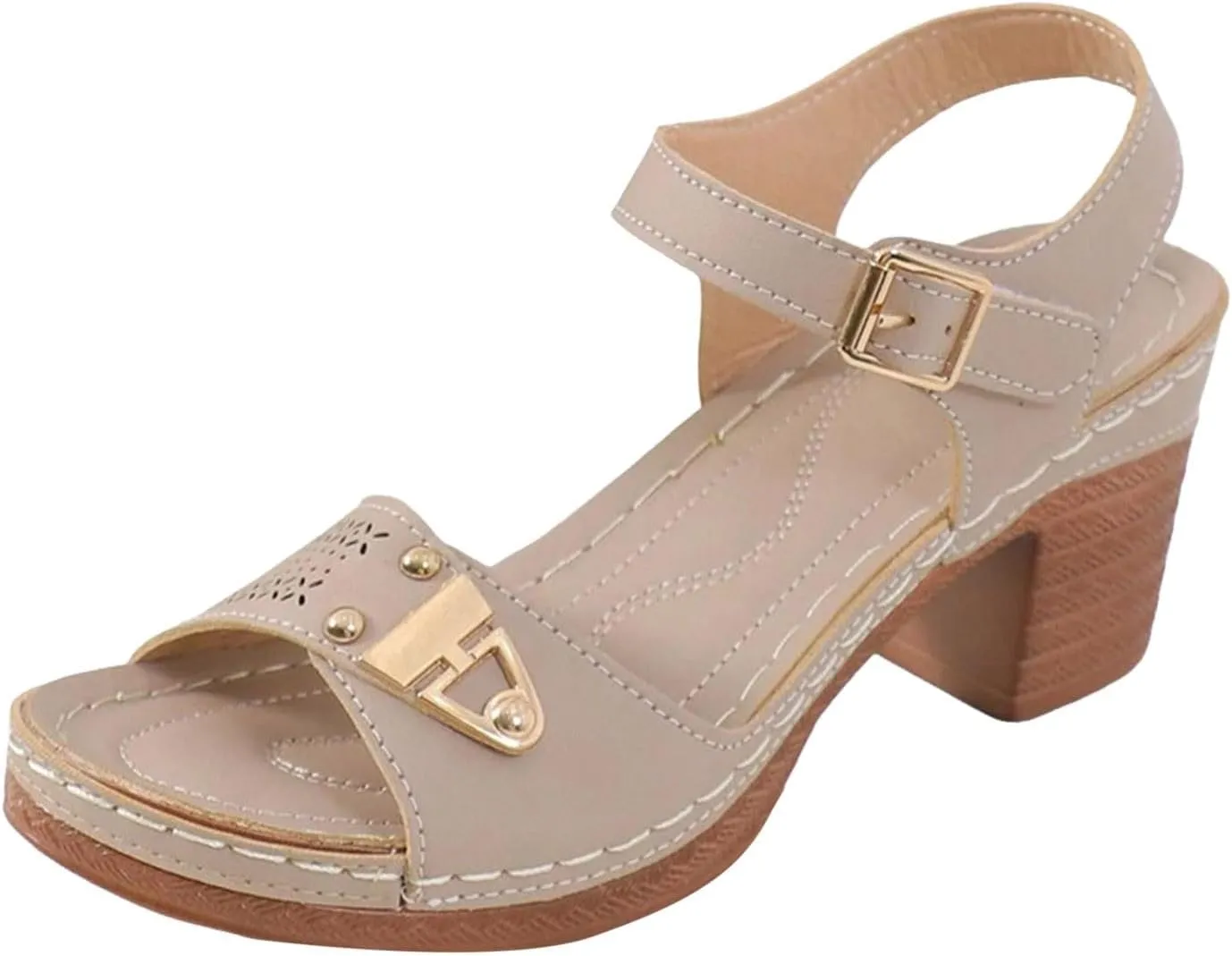 ZSpzx Women'S Open Toe Ankle Strap Low Block Chunky Heels Sandals Mid High Heel Comfortable Sandal Platform Summer Adjustable Wide Width Walking Dress Indoor Outdoor Shoes for Daily Wear