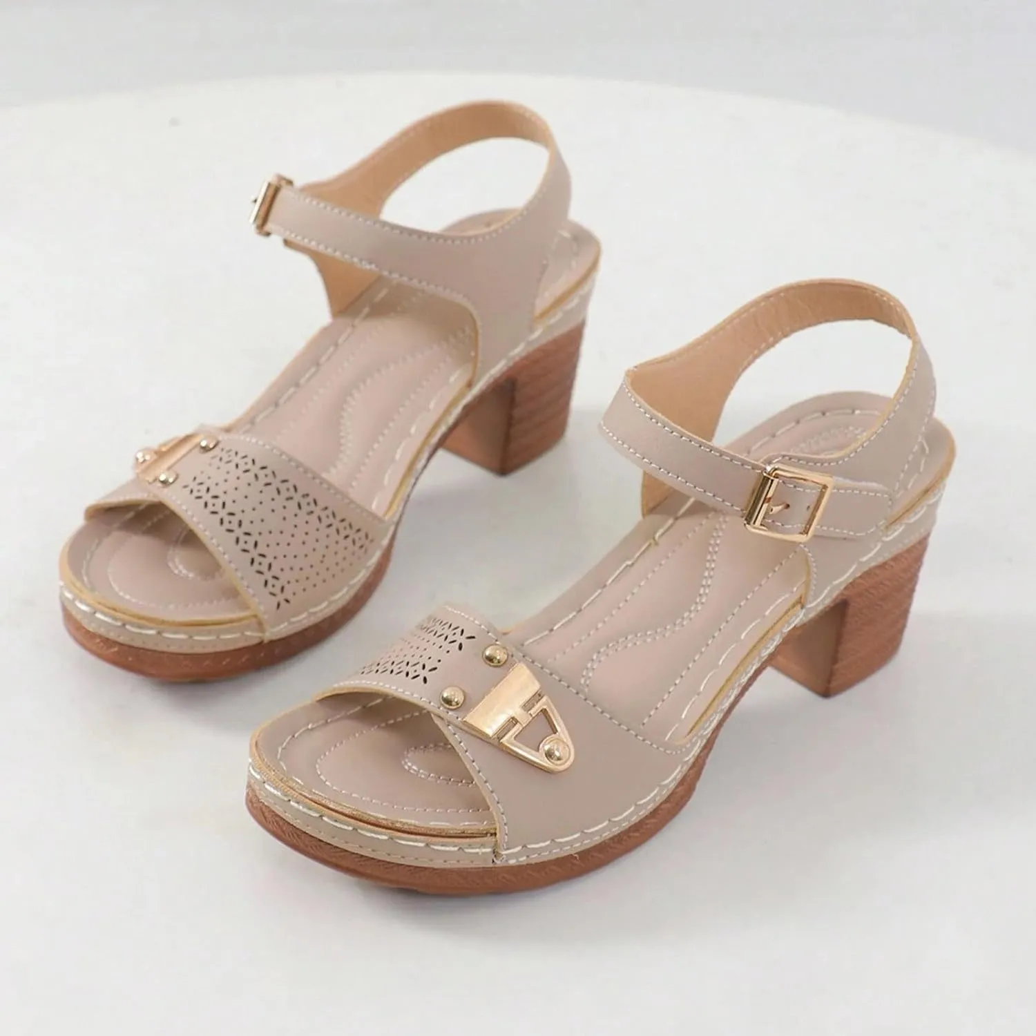 ZSpzx Women'S Open Toe Ankle Strap Low Block Chunky Heels Sandals Mid High Heel Comfortable Sandal Platform Summer Adjustable Wide Width Walking Dress Indoor Outdoor Shoes for Daily Wear